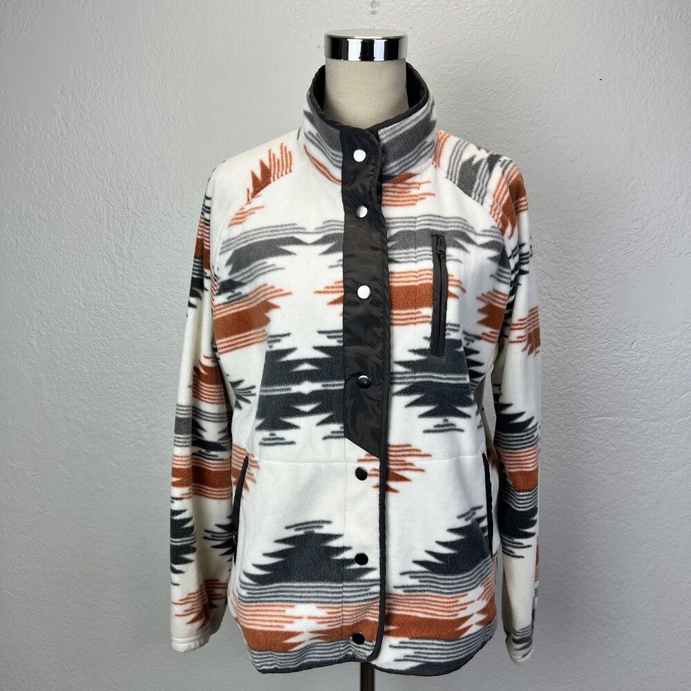 Western Aztec Tribal Print Snap Front Pockets Southwest Fleece Jacket Size XL